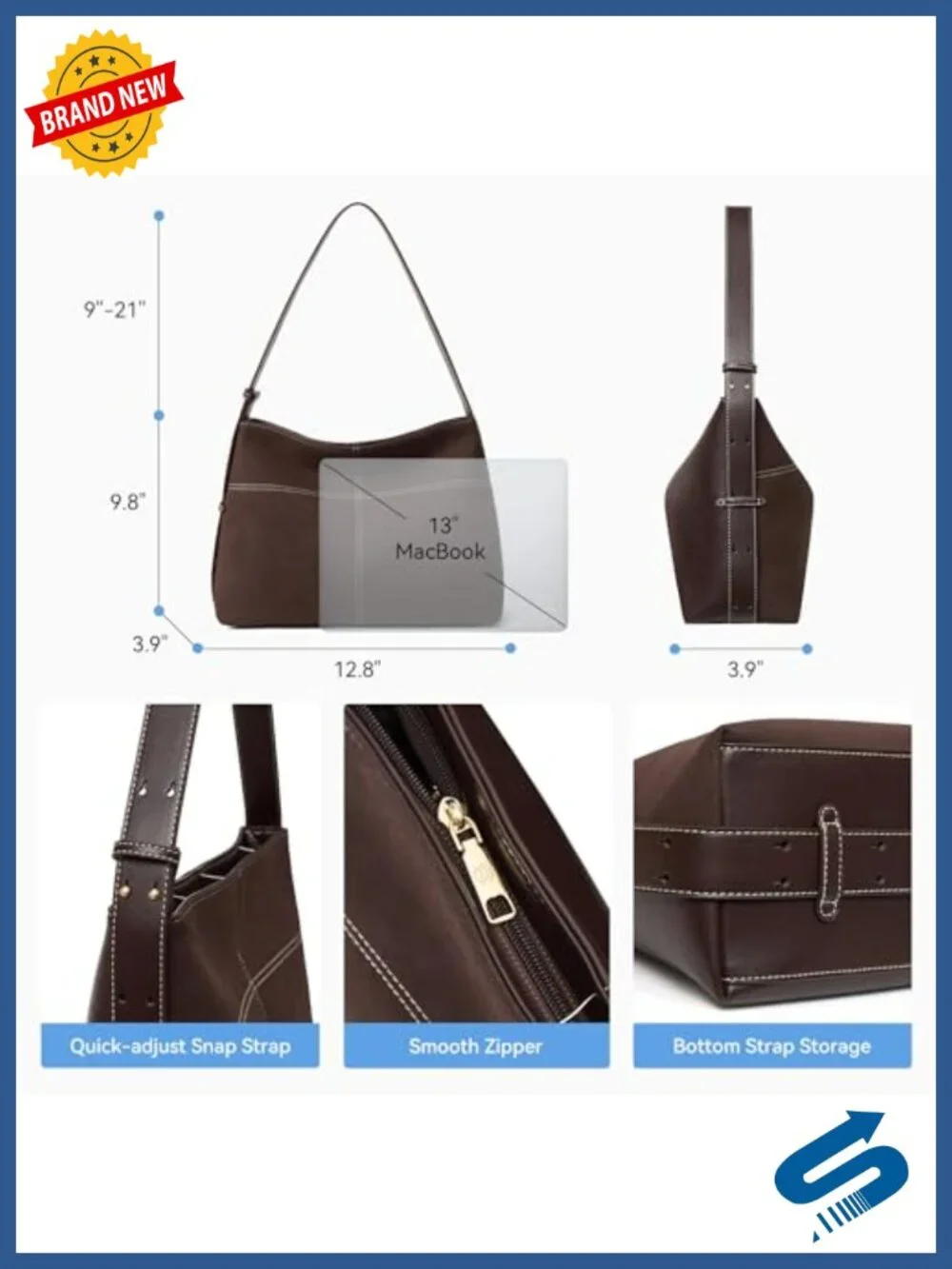 Suede and Vegan Leather Hobo Handbag | Adjustable Strap Crossbody | Roomy Work